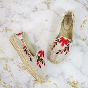 Soludos Floral Embroidered Slip On Canvas Espadrille Flats Loafers Shoes 9